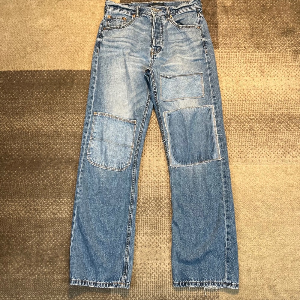Aeropostale 90s Baggy High Rise Patchwork Jeans Blue Denim Womens‎ Size 6 Reg